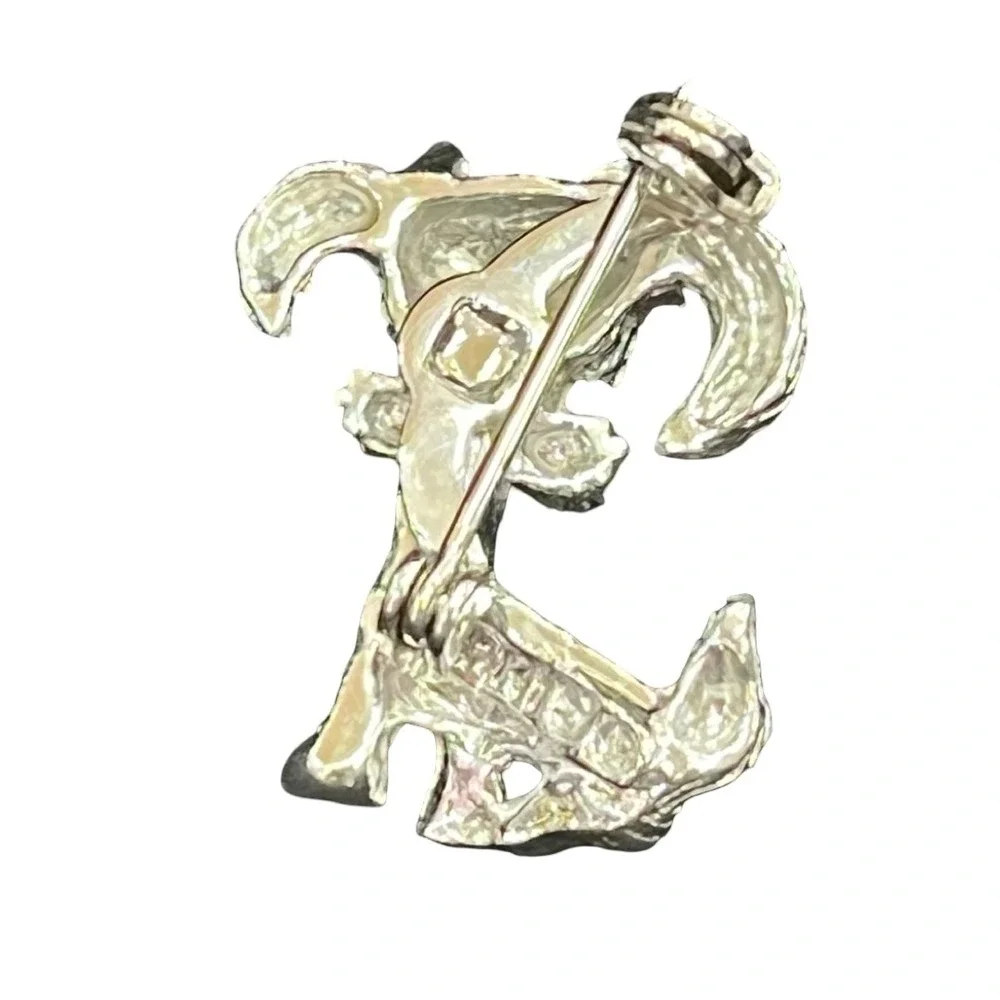 Vintage Gerry's Yorkie Dog BroochSilver‎ Tone Blue Rhinestones EnamelPuppy Pin